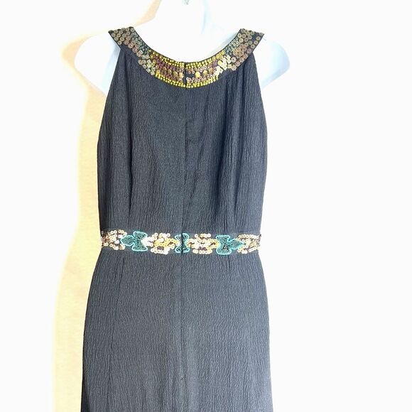 Nanette Lepore Black and Gold sequin and beaded halter bodycon Maxi Dress Sz 12 - Picture 4 of 7